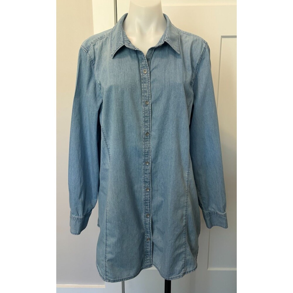 J JILL Womens Button TOP Long Sleeve Blue Denim Size XL